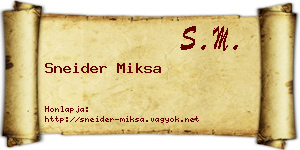 Sneider Miksa névjegykártya